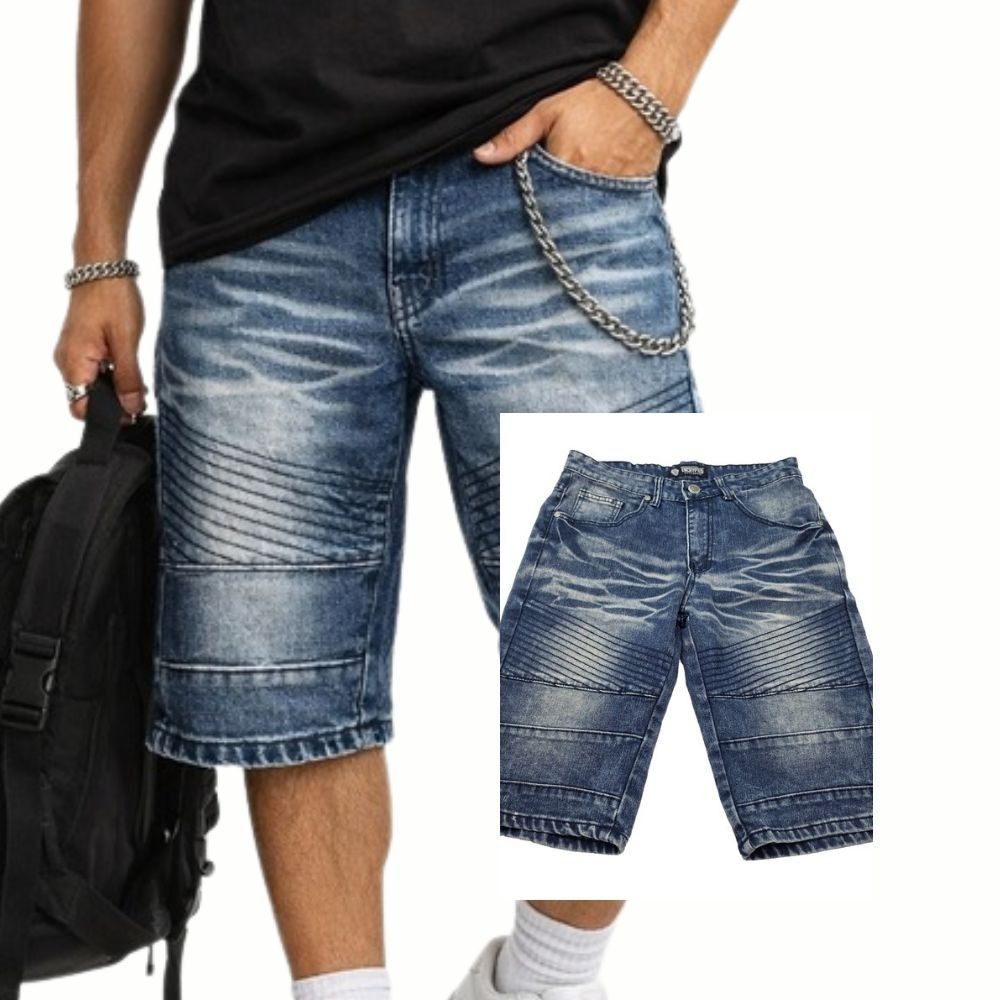 Encrypted Supply Co Moto Shorts Denim Biker Streetwear Blue Mens 30
